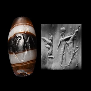 Western Asiatic Banded Agate Cylinder Seal with Hero