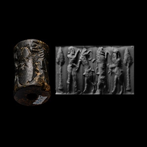 Western Asiatic Agate Cylinder Seal with Combat Scenes