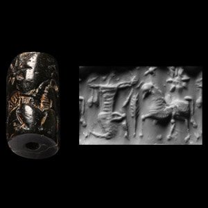 Western Asiatic Haematite Cylinder Seal with Hunting Scene