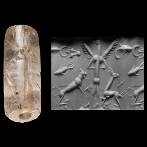 Western Asiatic Rock Crystal Cylinder Seal with Mythical Animals