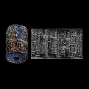 Old Babylonian Lapis Lazuli Cylinder Seal for (the god) Shamash, (and goddess) Aya