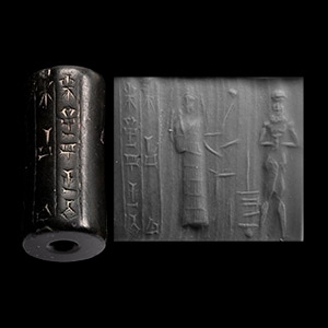Old Babylonian Haematite Cylinder Seal for (the god) Ea and (the goddess) Dangalnuna