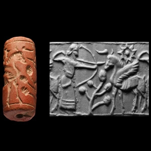 Western Asiatic Stone Cylinder Seal with Hunting Scene