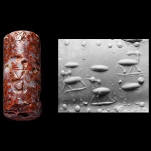 Western Asiatic Red Breccia Cylinder Seal with Animals