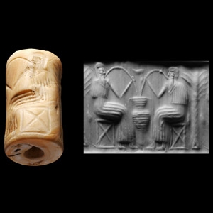 Western Asiatic Shell Cylinder Seal with Throne Scenes