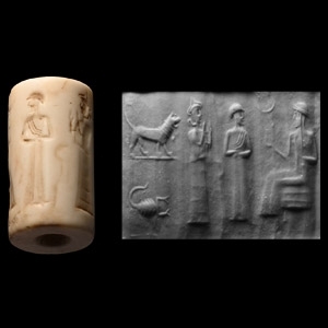 Western Asiatic Marble Cylinder Seal with Presentation Scene