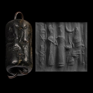 Western Asiatic Haematite Cylinder Seal with Presentation Scene for En-Nanna
