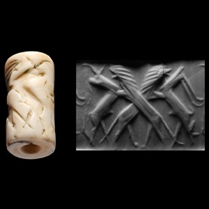 Western Asiatic Shell Cylinder Seal with Attack Scene