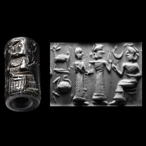 Neo-Sumerian Haematite Cylinder Seal with Presentation Scene