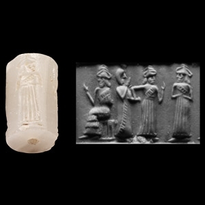 Western Asiatic Chalcedony Cylinder Seal with Presentation Scene
