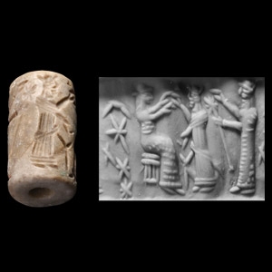 Western Asiatic Grey Agate Cylinder Seal with Presentation Scene