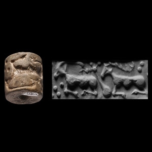 Western Asiatic Stone Cylinder Seal with Quarupeds