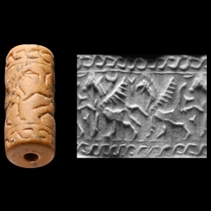 Western Asiatic Orange Jasper Cylinder Seal with Animals