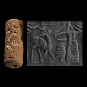 Western Asiatic Frit Cylinder Seal with Hunting Scene