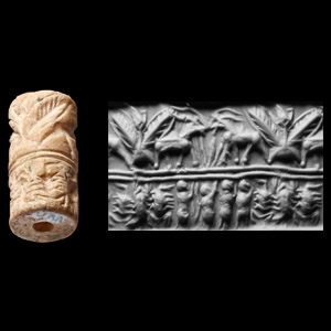 Western Asiatic Stone Cylinder Seal with Fighting Quadrupeds