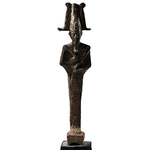 Bronze Figure of Osiris Wearing Plumed Atef Crown
