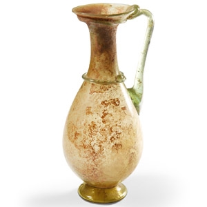 Roman Green Glass Pitcher with Applied Handle and Trail