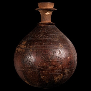 Egyptian Decorated Wooden Vessel with Stopper