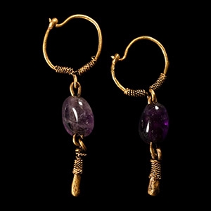 Viking Age Gold Earrings with Amethyst Gemstones