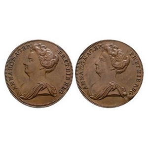 English Milled Coins - Anne - BM Electrotype Double Portrait Pattern Halfpenny