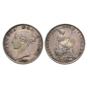 English Milled Coins - Victoria - 1859 - Silvered Halfpenny