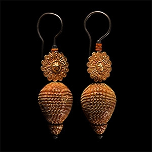 South East Asian Large Gold Repousse Fruit-Shaped Earrings