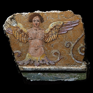 Polychrome Wall Painting Fragment with Winged Siren