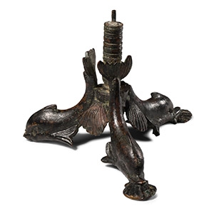 Roman Bronze Candelabrum Base with Dolphins