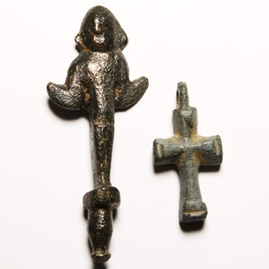 Byzantine Bronze Cross Pendant and Angel Finial Group