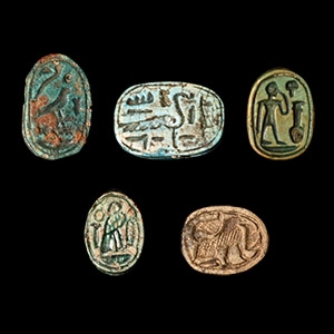 Egyptian Faience Hieroglyphic Scarab Group