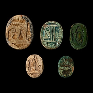 Egyptian Faience Hieroglyphic Scarab Group