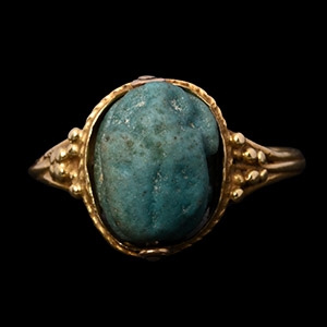 Egyptian Faience Scarab in Gold Swivel Ring