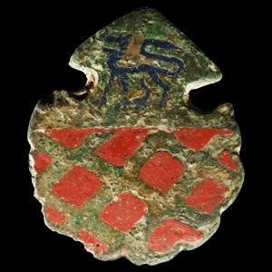 British Medieval Knights Enamelled Gilt-Bronze Mount with Blue Heraldic Lion