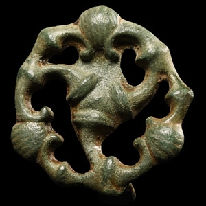British Roman Military Bronze Plate Brooch with Scallop Shells and Trumpets
