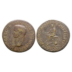 Ancient Roman Imperial Coins - Nero Claudius Drusus (Father of Claudius) - Piled Weapons and Armour AE Sestertius