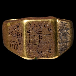 Medieval Bronze Iconographic Ring with Saints