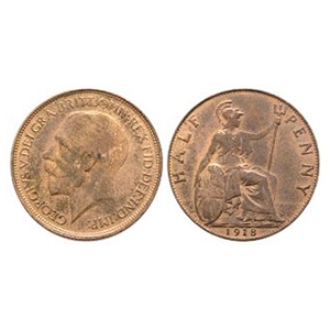 English Milled Coins - George V - 1918 - AE Halfpenny