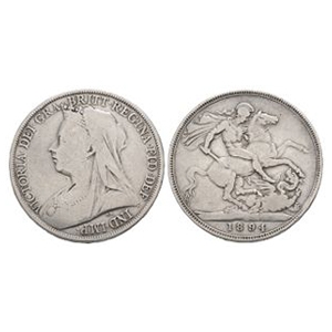 English Milled Coins - Victoria - 1894 LVIII - Old Head AR Crown