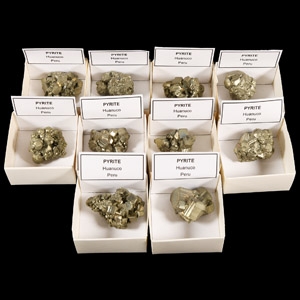 Natural History - Boxed Pyrite Fools Gold Crystal Specimen Group [10]