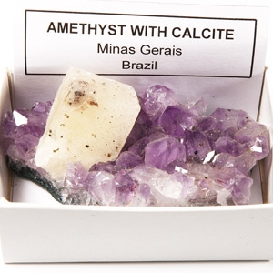 Natural History - Boxed Amethyst Crystal Geode Section with Calcite