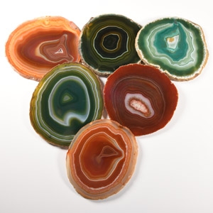 Natural History - Green and Orange Cut and Polished Agate Geode Slice Collection [6]