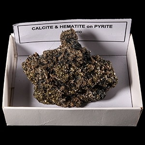 Natural History - Calcite and Hematite on Pyrite Crystal Specimen
