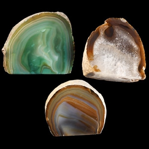 Natural History - Cut and Polished Brazil Agate Crystal Geode End and Slice Group [3]