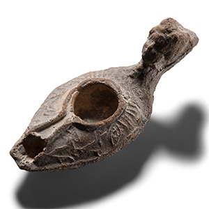 Byzantine Terracotta Slipper Oil Lamp with Head of a Goddess