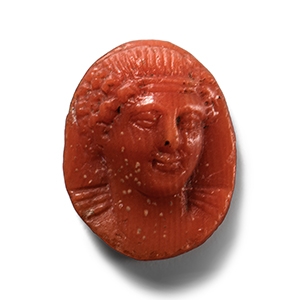 Roman Style Coral Gem with Facing Bust