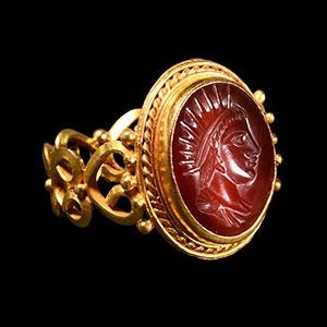 Roman Style Gold Ring with Portrait Gemstone