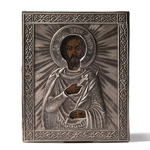 Russian Orthodox Painted Icon with Silver Oklad