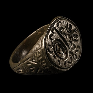 Tudor Period Bronze Signet Ring with Spread Eagle Over Device