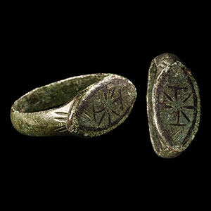 Byzantine Bronze Signet Ring with Niello Cross