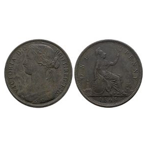 English Milled Coins - Victoria - 1868 - Bun Head AE Penny